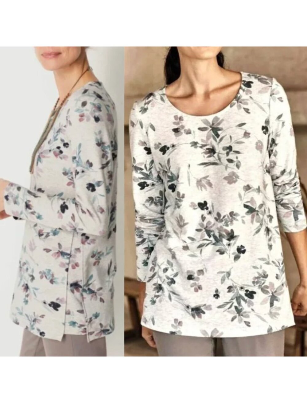 J. JILL PURE JILL Affinity Floral Top Gray ? Multi Floral Long Sleeve PETITE XS